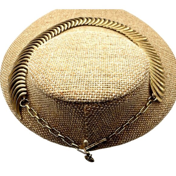 Vintage Mid Century Collar Necklace Egyptian Inspired Crescent Bone Unsigned - Picture 4 of 9